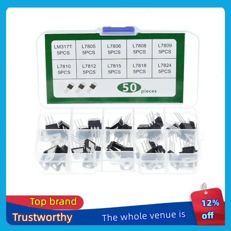 TZT 1BOX 10value*5pcs 50PCS LM317T L7805 L7806 L7808 L7809 L7810 L7812 L7815 L7818 L7824 for Power module
TZT 1BOX 10value*5pcs 50PCS LM317T L7805 L7806 L7808 L7809 L7810 L7812 L7815 L7818 L7824 for Power module