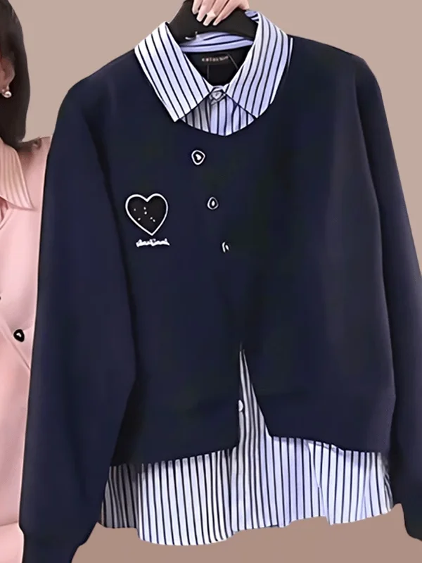 Spring Autumn Stripe Splicing Loose Long Sleeve Shirt Hoodie Women's New Style Blue False Two-Piece Fashion Comfortable Top
Spring Autumn Stripe Splicing Loose Long Sleeve Shirt Hoodie Women's New Style Blue False Two-Piece Fashion Comfortable Top