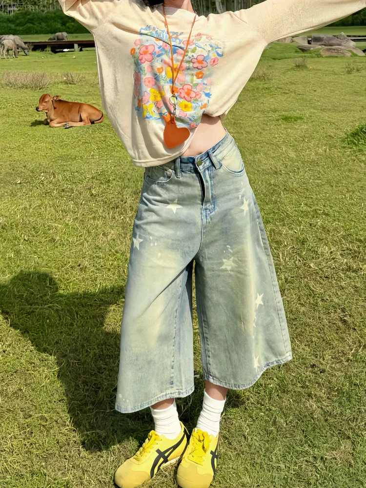 American Style Distressed Denim Shorts for Women Summer New Loose Slimming Lazy Wide Leg Middle Pants Star Print Casual High ...
American Style Distressed Denim Shorts for Women Summer New Loose Slimming Lazy Wide Leg Middle Pants Star Print Casual High ...