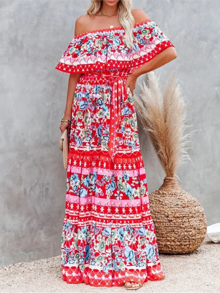 Vintage Printed Long Dress Women New Summer Sexy Slash Neck Ruffle Fashion Boho Party Maxi Dress Casual Beach Dresses Robe
Vintage Printed Long Dress Women New Summer Sexy Slash Neck Ruffle Fashion Boho Party Maxi Dress Casual Beach Dresses Robe