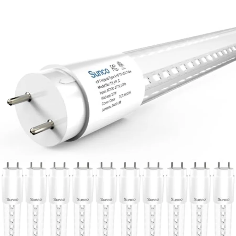 Sunco T8 LED Bulbs 4 Feet, 48 Inch Tube Light Bulbs Fluorescent Replacement, Single or Double Ended Hybrid Type A+B, 2400 LM, 2
Sunco T8 LED Bulbs 4 Feet, 48 Inch Tube Light Bulbs Fluorescent Replacement, Single or Double Ended Hybrid Type A+B, 2400 LM, 2