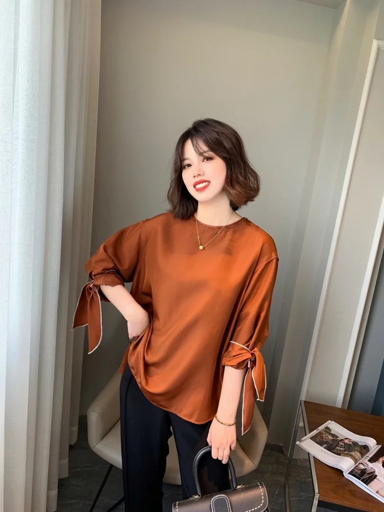 Ele Silk irt Women's Summer New Sle 00% Silk Thoe Chen Commute Straight Knot Pure Color Crew Ne
Ele Silk irt Women's Summer New Sle 00% Silk Thoe Chen Commute Straight Knot Pure Color Crew Ne