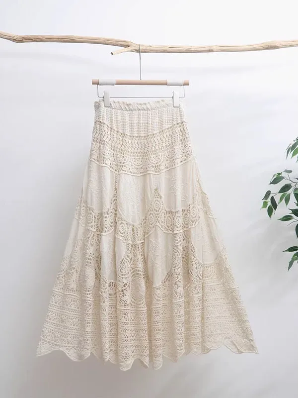Heavy Embroidery Lace Hollow out Midi Skirt Women's A-Line Skirt Elastic Waist Slimming Large Swing Skirt Long Skirt Women
Heavy Embroidery Lace Hollow out Midi Skirt Women's A-Line Skirt Elastic Waist Slimming Large Swing Skirt Long Skirt Women