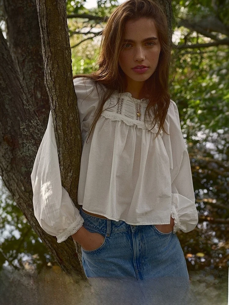 H&M Summer Women's Lace Trim Cotton Top Elegant Style Long Sleeve Square Collar Fit Shirt Cotton 100% Regular Thickness
H&M Summer Women's Lace Trim Cotton Top Elegant Style Long Sleeve Square Collar Fit Shirt Cotton 100% Regular Thickness