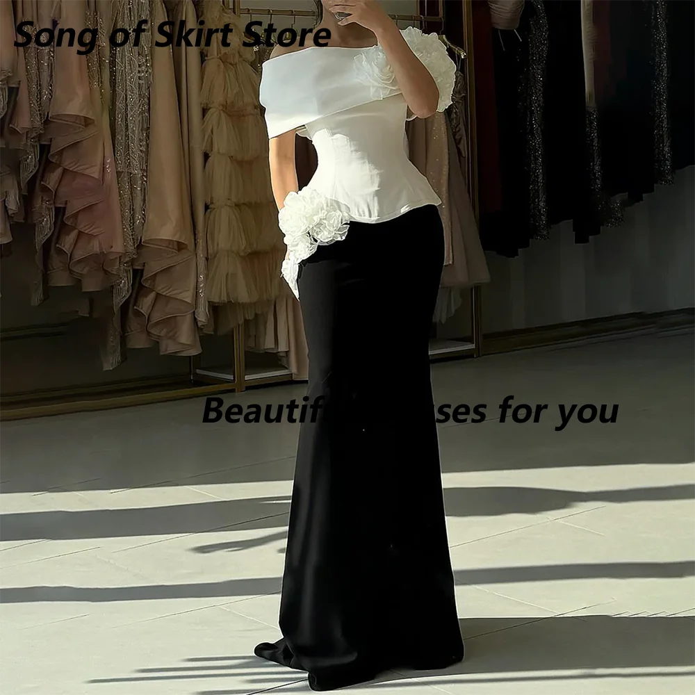 White Black Fashion Prom Dress Customized Off The Shoulder Pleated Flwoer Mermaid Sleeveless Floor-Length Formal Gowns
White Black Fashion Prom Dress Customized Off The Shoulder Pleated Flwoer Mermaid Sleeveless Floor-Length Formal Gowns