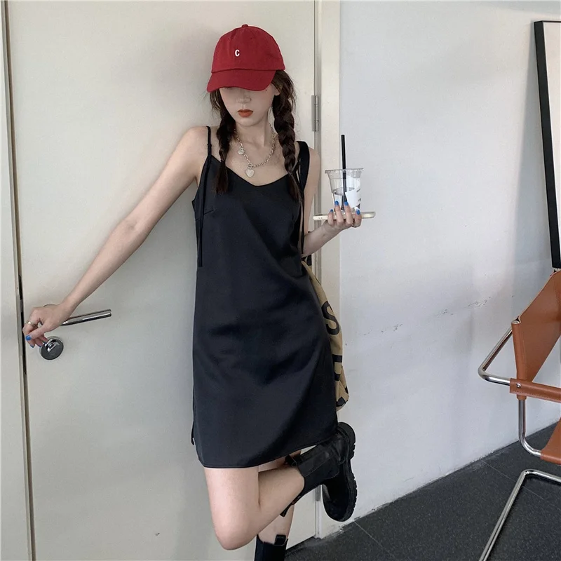 Sexy Womens Mini Sling Dress Korean Fashion Solid Color Loose A-Line Party Dress
Sexy Womens Mini Sling Dress Korean Fashion Solid Color Loose A-Line Party Dress