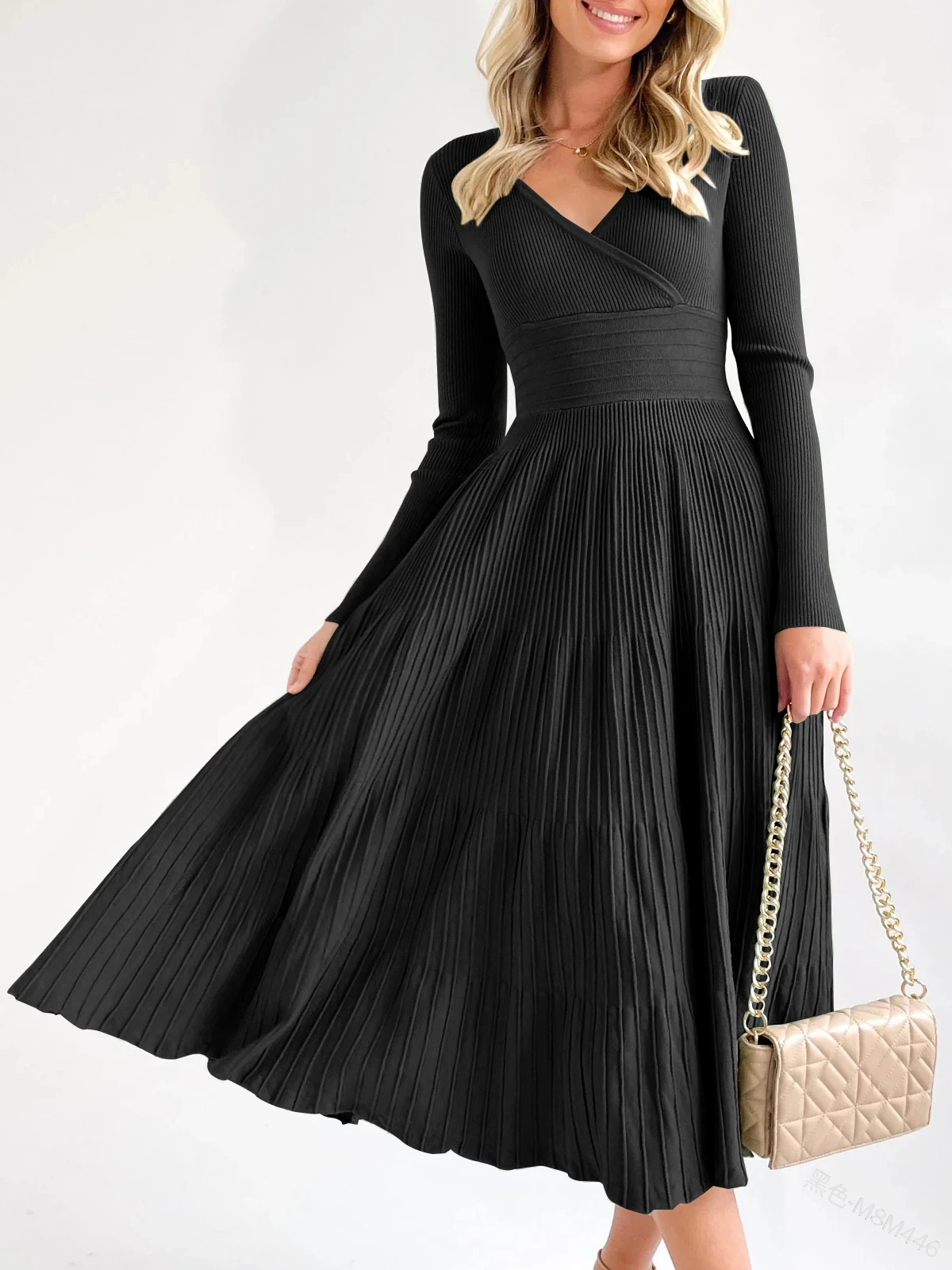 Women Autumn Knitted Dress V Neck Long Sleeve Sexy Slim Pleated A Line Fit Flare Elegant Knit Maxi Dress Bodycon Sweater Dresses
Women Autumn Knitted Dress V Neck Long Sleeve Sexy Slim Pleated A Line Fit Flare Elegant Knit Maxi Dress Bodycon Sweater Dresses