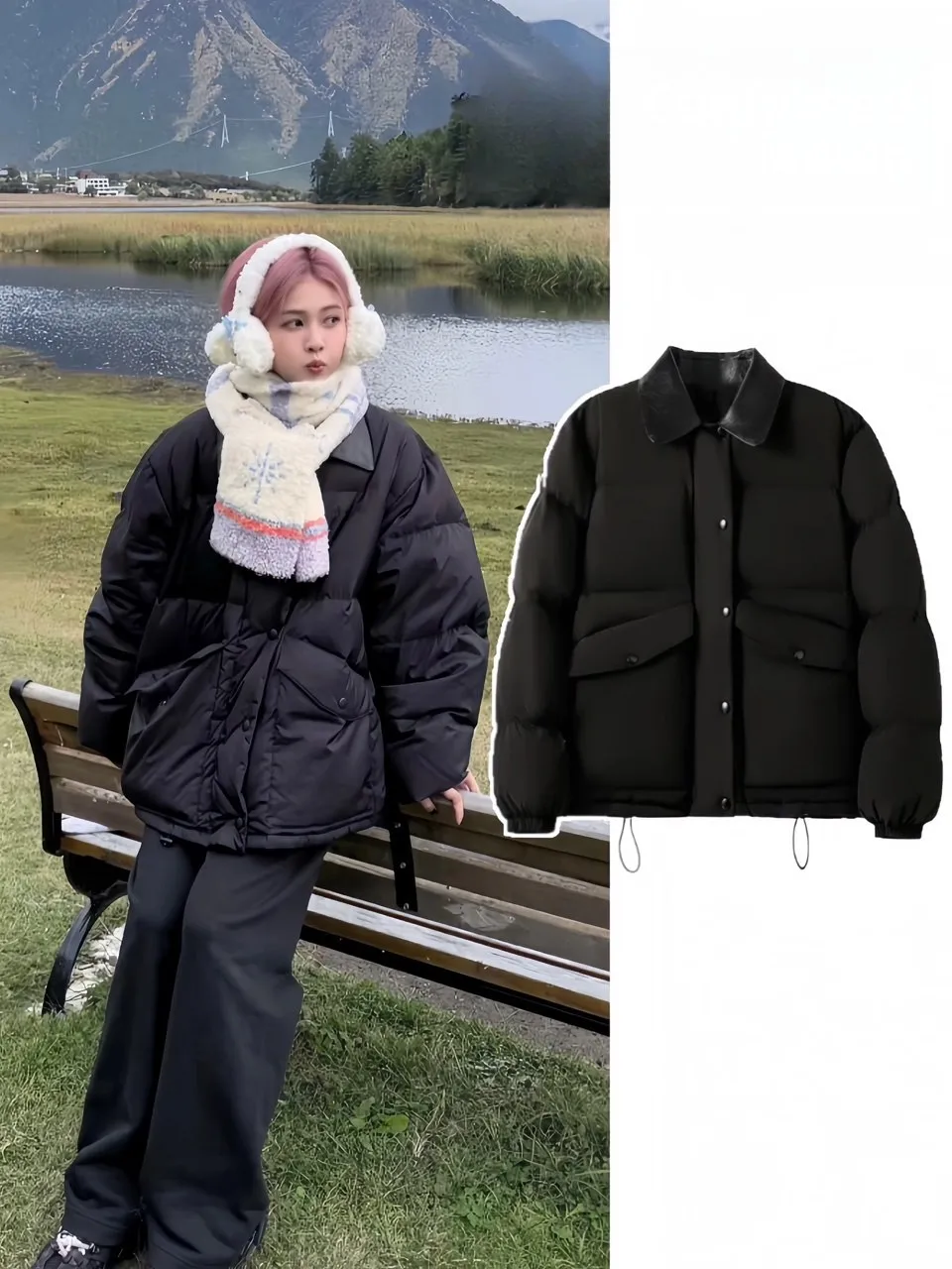 Black Collar down Jacket Women's Winter Loose Thickened Bread Style Cotton Coat Korean Style Long Sleeve Zipper Pocket Detail
Black Collar down Jacket Women's Winter Loose Thickened Bread Style Cotton Coat Korean Style Long Sleeve Zipper Pocket Detail