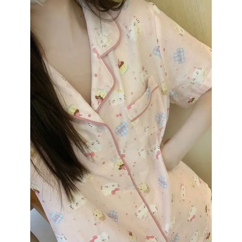 Pink Hello Kitty pajamas set, summer new pure cotton pajamas, cute cartoon sweet loungewear set, Hello Kitty loungewear
Pink Hello Kitty pajamas set, summer new pure cotton pajamas, cute cartoon sweet loungewear set, Hello Kitty loungewear
