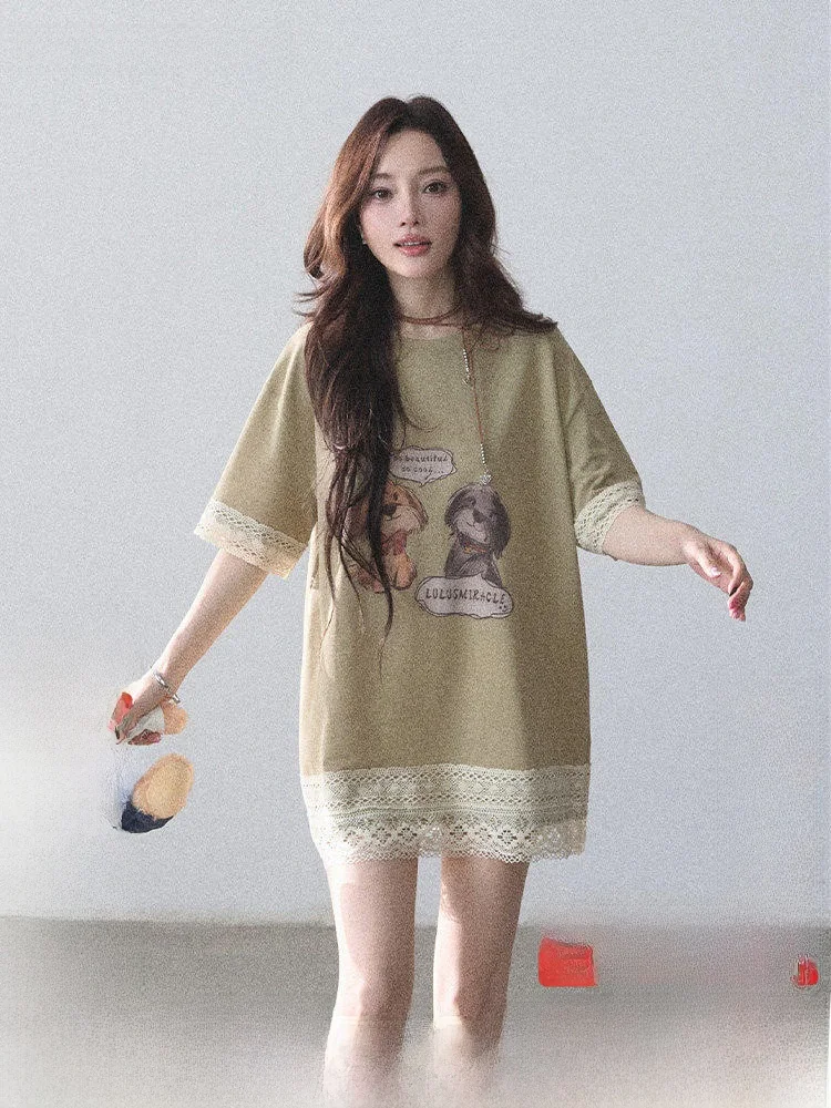 LulusMiracle Neighbor's Little Sister Mid-Length Lace Patchwork Short Sleeve T-Shirt Women's Loose Versatile Top Casual Style...
LulusMiracle Neighbor's Little Sister Mid-Length Lace Patchwork Short Sleeve T-Shirt Women's Loose Versatile Top Casual Style...