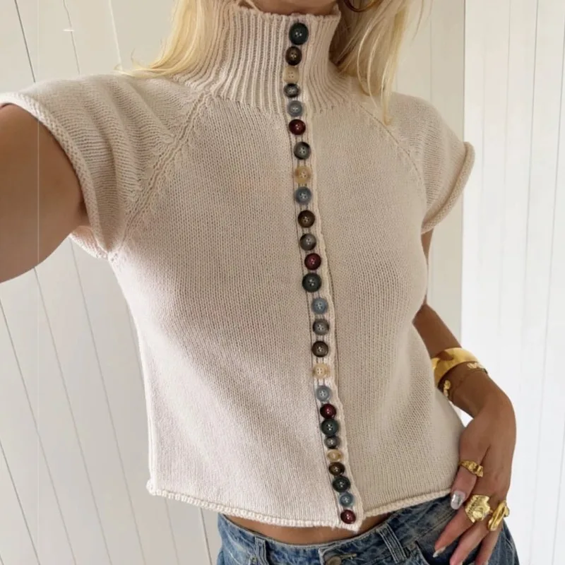 Tuularose Women's Turtleneck Sweater Fashion Button Patchwork Short Sleeve Pullovers Casual Solid Slim Elegant Women's Sweaters
Tuularose Women's Turtleneck Sweater Fashion Button Patchwork Short Sleeve Pullovers Casual Solid Slim Elegant Women's Sweaters
