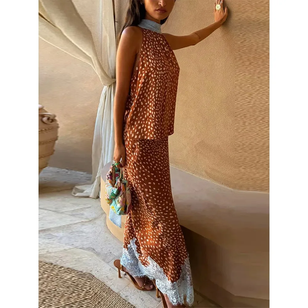 2026 Polka Dot Lace Women's Two Piece Set Halter Neck Sleeveless Top High Waist Maxi Skirt Female Spring New Women Party Outfit
2026 Polka Dot Lace Women's Two Piece Set Halter Neck Sleeveless Top High Waist Maxi Skirt Female Spring New Women Party Outfit