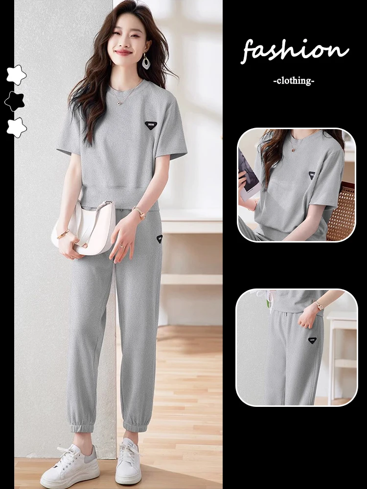 Summer Quick Dry Thin Casual Set Loose Short Sleeve round Neck Two Piece Women's Suit Lightweight Comfortable Cotton Blend
Summer Quick Dry Thin Casual Set Loose Short Sleeve round Neck Two Piece Women's Suit Lightweight Comfortable Cotton Blend