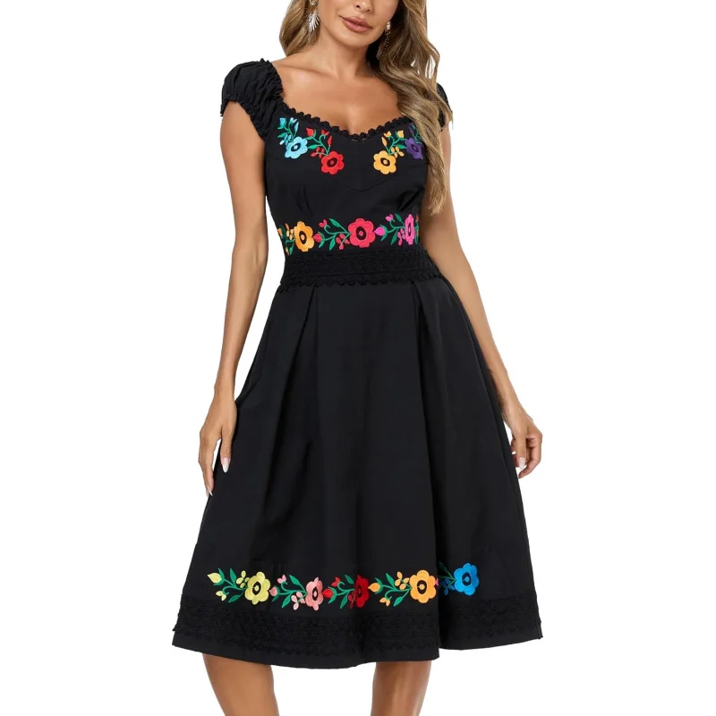 Women's Mexican Dress Embroidered Causal Lace Party Dress
Women's Mexican Dress Embroidered Causal Lace Party Dress