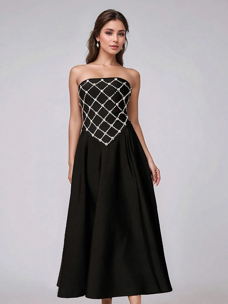 Sexy Strapless Shiny Rhinestone Bandage Dress Women Black Sleeveless Backless Sparkling Diamonds A-line Dresses Elegant Evening
Sexy Strapless Shiny Rhinestone Bandage Dress Women Black Sleeveless Backless Sparkling Diamonds A-line Dresses Elegant Evening
