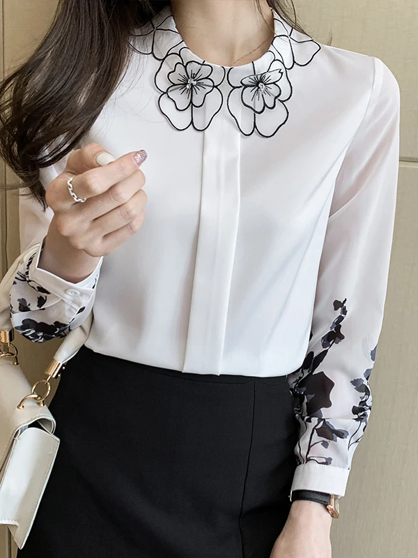 Spring Autumn Long Sleeve Lace Shirt Women's Doll Collar Light Maturity Style Elegant Slimming Versatile Top Polyester Fiber
Spring Autumn Long Sleeve Lace Shirt Women's Doll Collar Light Maturity Style Elegant Slimming Versatile Top Polyester Fiber