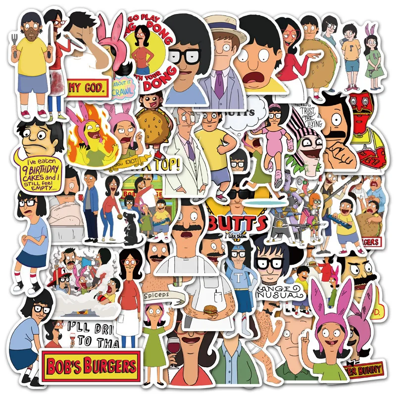 50 шт., наклейки Bobs Burgers, забавные мультяшные анимационные наклейки, игрушки, скребок, холодильник, багаж, ноутбук, гитара, автомобиль, велосипед, наклейки
50 шт., наклейки Bobs Burgers, забавные мультяшные анимационные наклейки, игрушки, скребок, холодильник, багаж, ноутбук, гитара, автомобиль, велосипед, наклейки