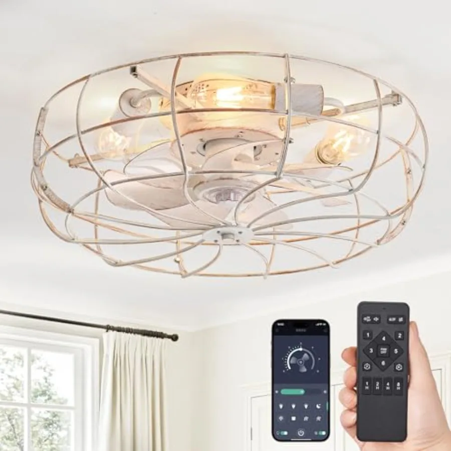 20 Caged Ceiling Fans with Lights for Bedroom Kitchen Dining Room, White Metal Flush Mount Low Profile Modern Farmhouse Industr
20 Caged Ceiling Fans with Lights for Bedroom Kitchen Dining Room, White Metal Flush Mount Low Profile Modern Farmhouse Industr