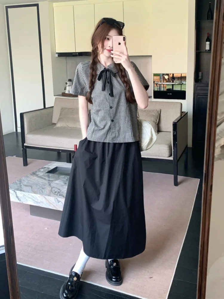 plus Size Women's Sweet Youthful Shirt And Skirt Set Summer High Waist Half Body Short Sleeve Plaid Turn-down Collar Slimming
plus Size Women's Sweet Youthful Shirt And Skirt Set Summer High Waist Half Body Short Sleeve Plaid Turn-down Collar Slimming