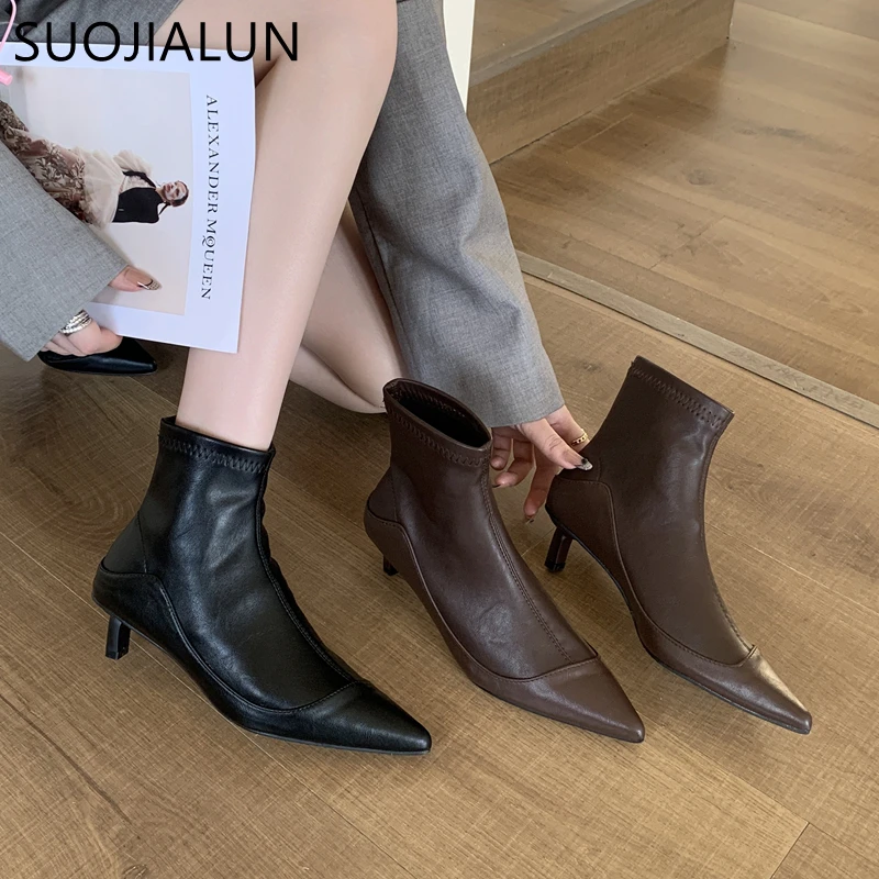 SUOJIALUN 2025 New Brand Women Ankle Boots Fashion Pointed Toe Slip On Ladies Elegant Short Boots Shoes Thin Low Heel Dress Pump
SUOJIALUN 2025 New Brand Women Ankle Boots Fashion Pointed Toe Slip On Ladies Elegant Short Boots Shoes Thin Low Heel Dress Pump