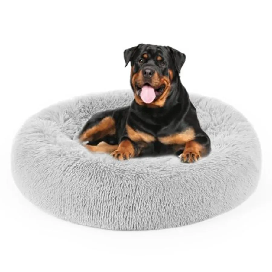 Dog and cat calming bed for large medium small pets; faux fur round donut cuddler; beige; ultra-soft plush with raised edges fo
Dog and cat calming bed for large medium small pets; faux fur round donut cuddler; beige; ultra-soft plush with raised edges fo