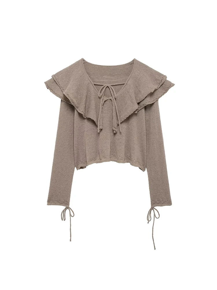 KUCLUT Women Fashion Khaki Bow Lace Up Knitted Pullover Sweater Vintage Ruffled V-Neck Long Sleeves Female Chic Lady Tops
KUCLUT Women Fashion Khaki Bow Lace Up Knitted Pullover Sweater Vintage Ruffled V-Neck Long Sleeves Female Chic Lady Tops
