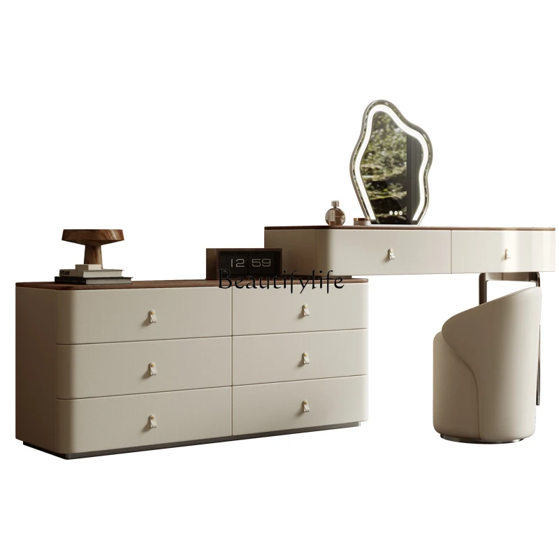 Bedroom simple modern storage cabinet integrated high-end saddle leather Italian minimalist makeup table
Bedroom simple modern storage cabinet integrated high-end saddle leather Italian minimalist makeup table