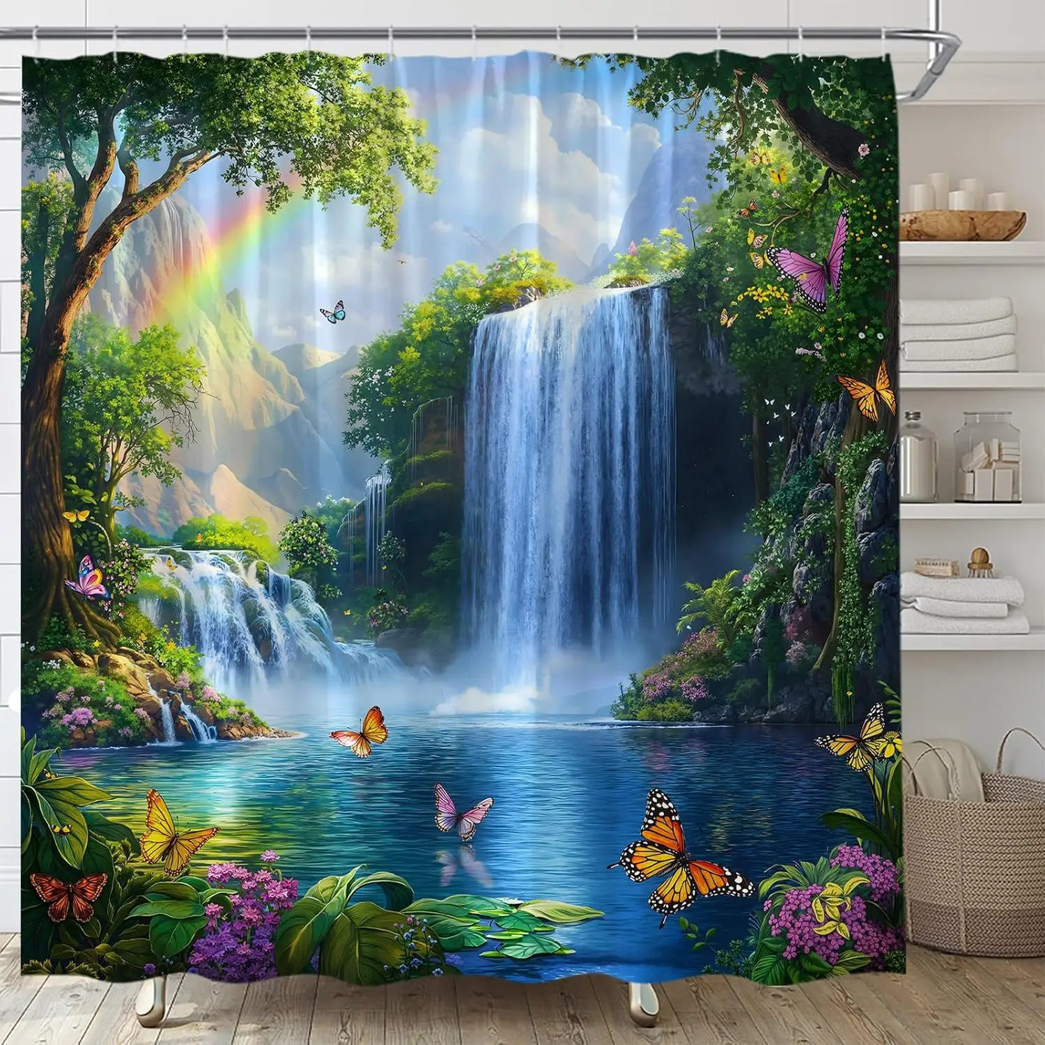 Waterfall Shower Curtain Dreamy Butterfly Rainbow Green Forest Tree Natural Scenery Fantasy Outdoor Plant Lake Landscape Fabric
Waterfall Shower Curtain Dreamy Butterfly Rainbow Green Forest Tree Natural Scenery Fantasy Outdoor Plant Lake Landscape Fabric
