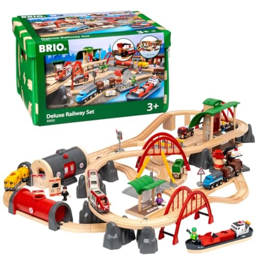 Deluxe Railway Set for Ages 3+, Wooden, Natural Wood Color, Safe Sustainable MESH Accredited Play with Passenger Freight Trains
Deluxe Railway Set for Ages 3+, Wooden, Natural Wood Color, Safe Sustainable MESH Accredited Play with Passenger Freight Trains