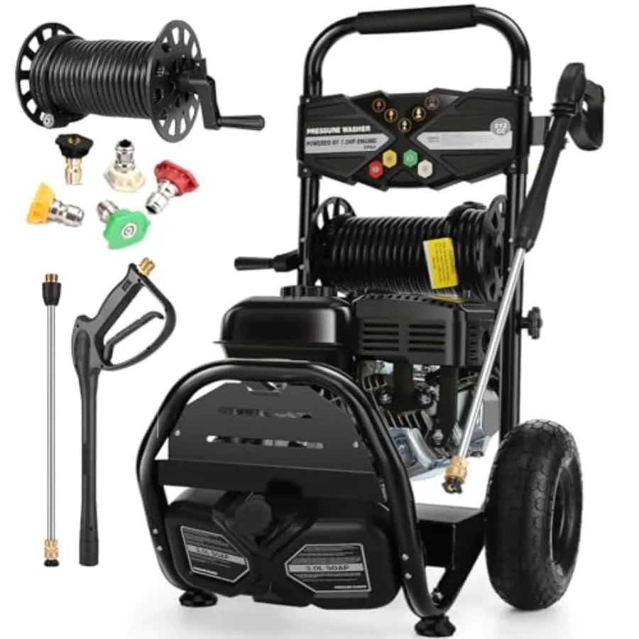 Professional 4200PSI 4GPM 212CC Gas Pressure Washer, 10" Wheels 7.0HP Commercial Gas Power Washer with 3L Foam Bottle 5 Nozzle
Professional 4200PSI 4GPM 212CC Gas Pressure Washer, 10" Wheels 7.0HP Commercial Gas Power Washer with 3L Foam Bottle 5 Nozzle