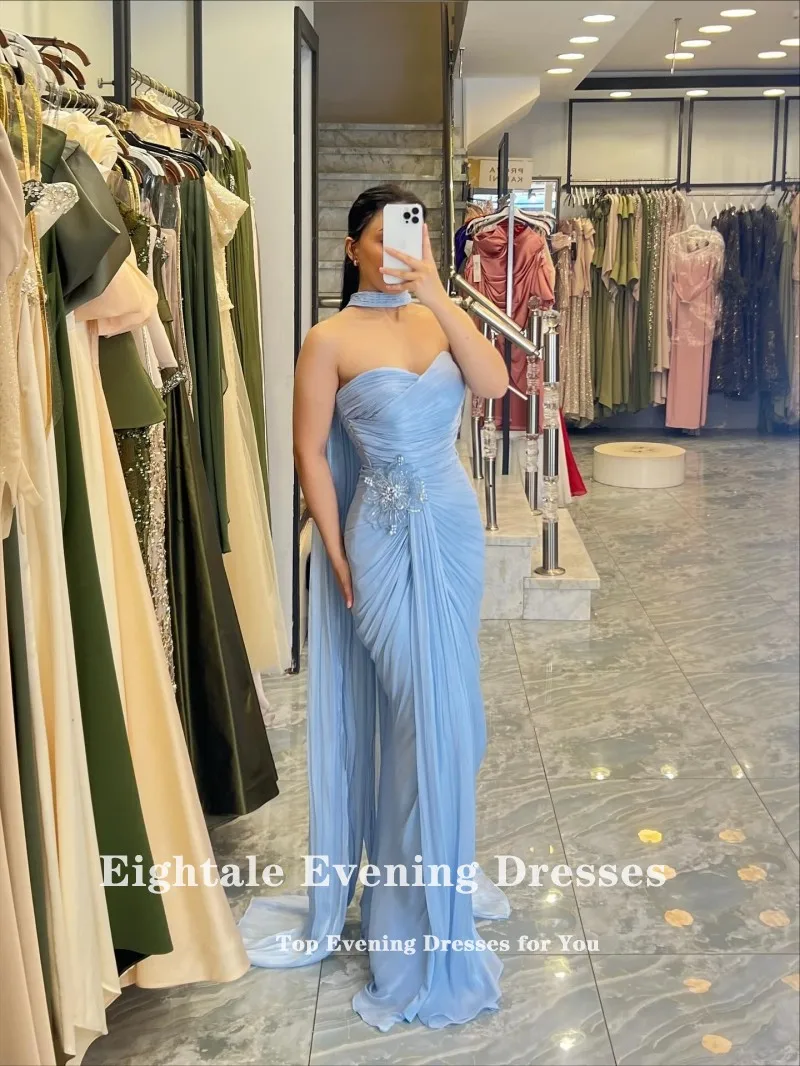 Eightale Arabic Evening Dress Sweetheart Pleats Crepe Customized Light Blue Muslim Mermaid Prom Wedding Party Gown
Eightale Arabic Evening Dress Sweetheart Pleats Crepe Customized Light Blue Muslim Mermaid Prom Wedding Party Gown