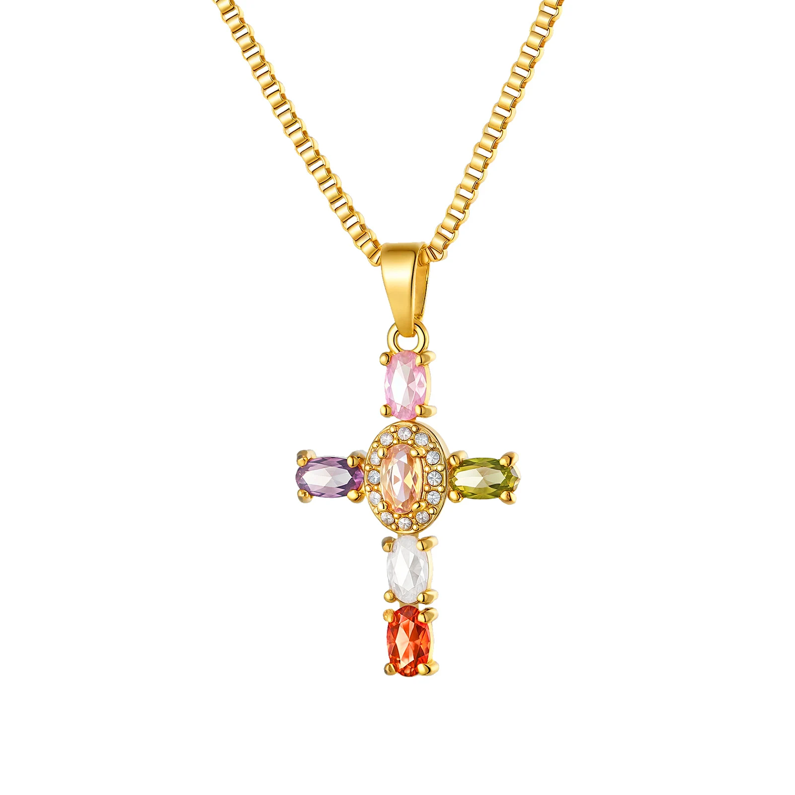 Colorful Cubic Zirconia Cross Pendant Necklace for Women, Gold Plated Stainless Steel Fashion Personality CZ Religion Jewelry
Colorful Cubic Zirconia Cross Pendant Necklace for Women, Gold Plated Stainless Steel Fashion Personality CZ Religion Jewelry