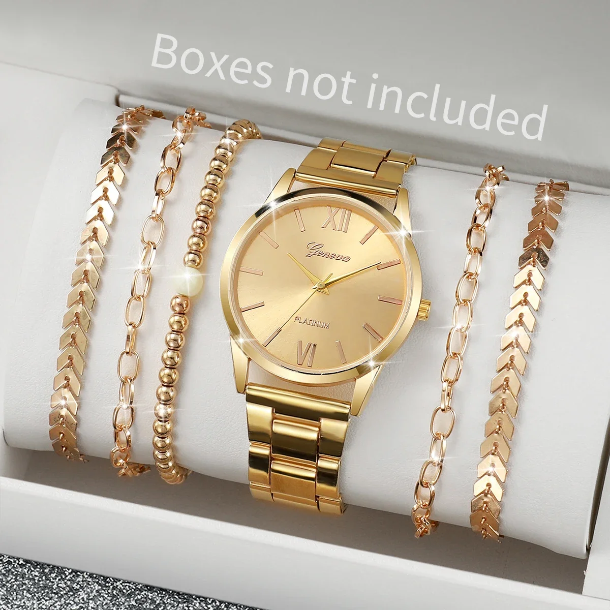 6PCS Women's Watch Fashion Gold Steel Band Quartz Watches Bracelets Set(Without Box)
6PCS Women's Watch Fashion Gold Steel Band Quartz Watches Bracelets Set(Without Box)