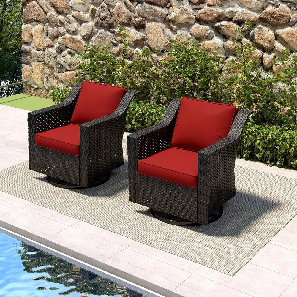 2-Piece Outdoor Wicker Swivel Rocking Chairs Set with Cushions, Weather-Resistant for Porch, Balcony, Sunroom (Red)
2-Piece Outdoor Wicker Swivel Rocking Chairs Set with Cushions, Weather-Resistant for Porch, Balcony, Sunroom (Red)
