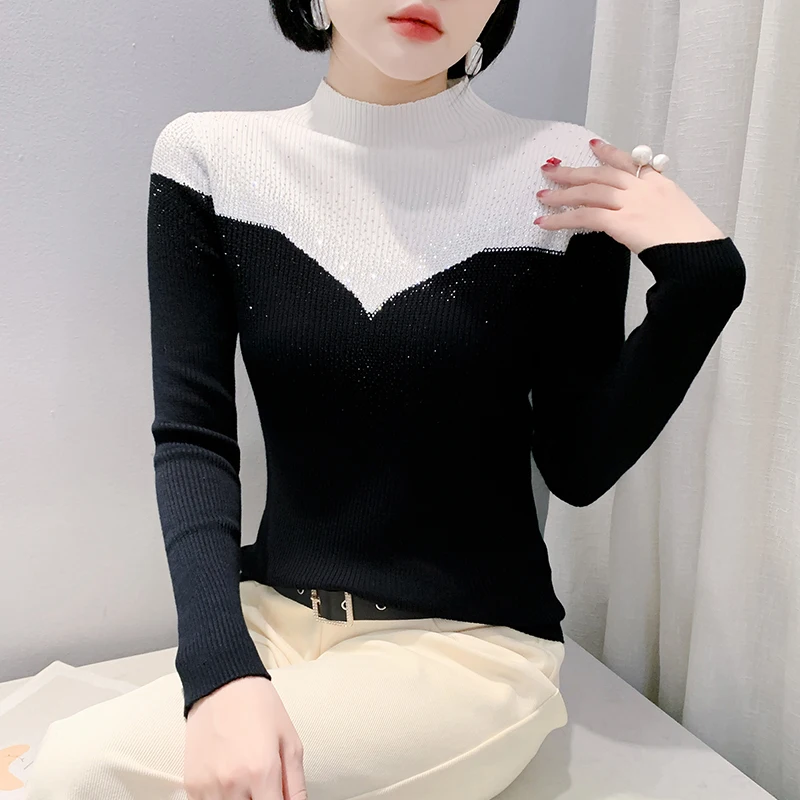 Black Korean Style Fall Winter Knitted Sweater Sexy Mock Neck Color Blocking Diamonds Women's Long Sleeves Slim Tops New 4101104
Black Korean Style Fall Winter Knitted Sweater Sexy Mock Neck Color Blocking Diamonds Women's Long Sleeves Slim Tops New 4101104