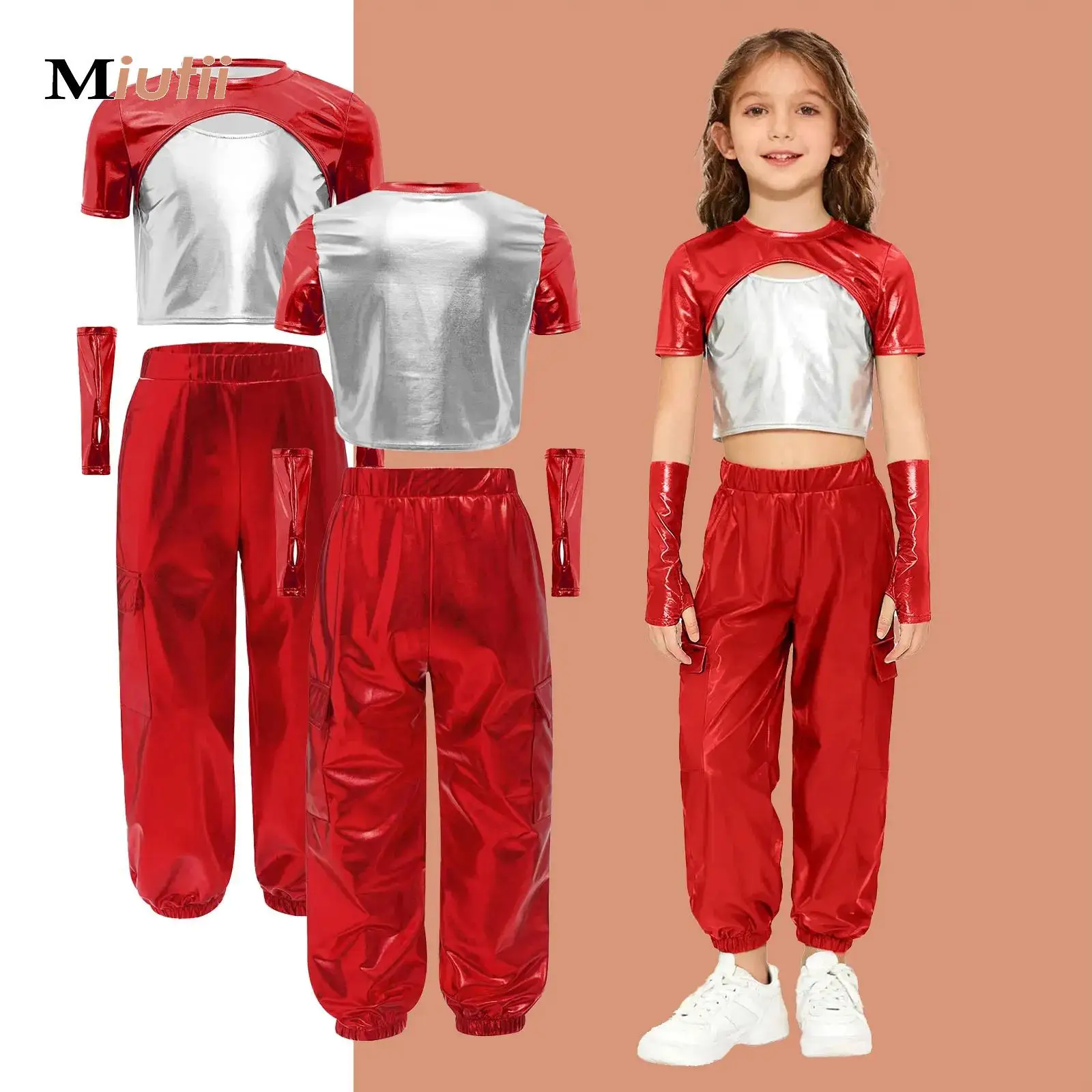 Girls Jazz Dance Metallic Cool Hip Hop Costume Kids Street Crop Top+Pants Clothes Suit Children Stage Performance Dancewear
Girls Jazz Dance Metallic Cool Hip Hop Costume Kids Street Crop Top+Pants Clothes Suit Children Stage Performance Dancewear