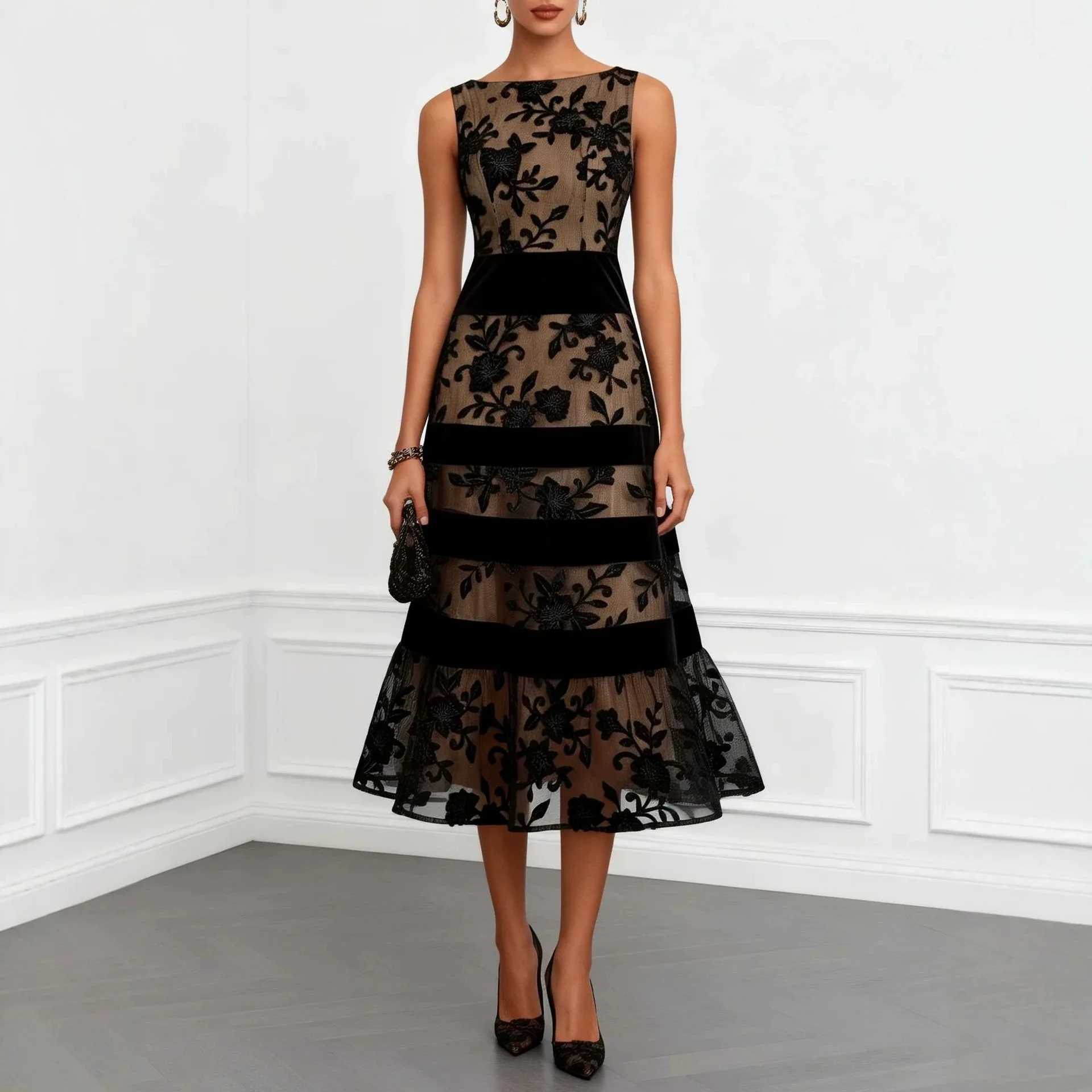 Spring Summer Women Black Mesh Embroidered Fitted Dress Dresses Evening Gown
Spring Summer Women Black Mesh Embroidered Fitted Dress Dresses Evening Gown