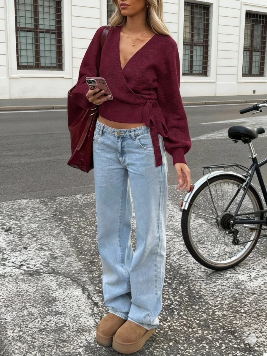 Wrap Tie Knit Sweater For Women V Neck Long Sleeve Casual Pullover Autumn Winter
Wrap Tie Knit Sweater For Women V Neck Long Sleeve Casual Pullover Autumn Winter