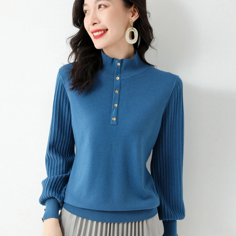 Women's New Wool Soft Sweater Half-high Collar Bishop Sleeve Solid Color Pullover Autumn Winter Thickened Casual Knit Basis Top
Women's New Wool Soft Sweater Half-high Collar Bishop Sleeve Solid Color Pullover Autumn Winter Thickened Casual Knit Basis Top