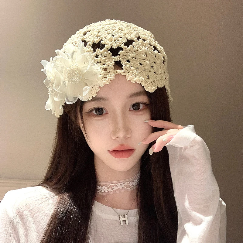 Pearl Flower Lace Hat Women's Handmade Crochet Hollow Versatile Baotou Stacking Hat
Pearl Flower Lace Hat Women's Handmade Crochet Hollow Versatile Baotou Stacking Hat