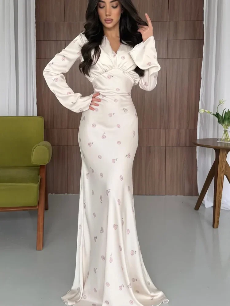 White Pink Polka Dot Satin Maxi Dress Elegant V‑neck Long Flare Sleeve Women Summer Dresses 2026 Lady Formal Evening Party Wears
White Pink Polka Dot Satin Maxi Dress Elegant V‑neck Long Flare Sleeve Women Summer Dresses 2026 Lady Formal Evening Party Wears
