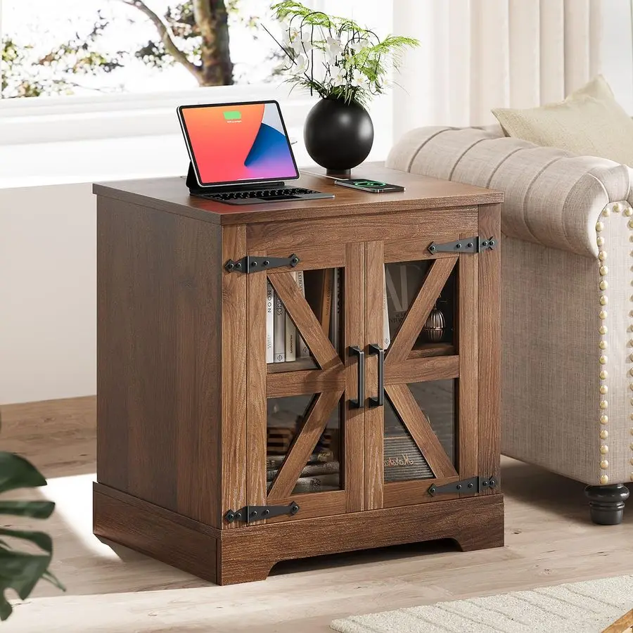 Side Table with Storage Cabinet, End Table with Adjustable Shelf, Night Stand, Wood Nightstand with Charger Station, 24 End Tabl
Side Table with Storage Cabinet, End Table with Adjustable Shelf, Night Stand, Wood Nightstand with Charger Station, 24 End Tabl