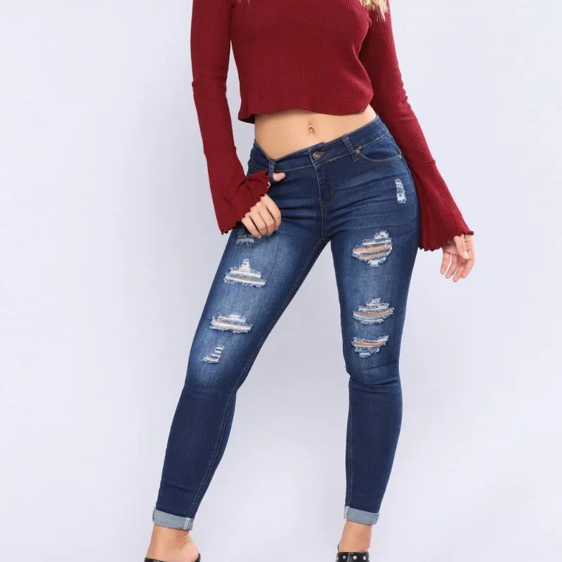 Pop Plus Size New Fashion Women's Jeans Denim Pants Korea Spicy Girl Slim Hip Lifting Small Leg Pants With Perforated High Quali
Pop Plus Size New Fashion Women's Jeans Denim Pants Korea Spicy Girl Slim Hip Lifting Small Leg Pants With Perforated High Quali