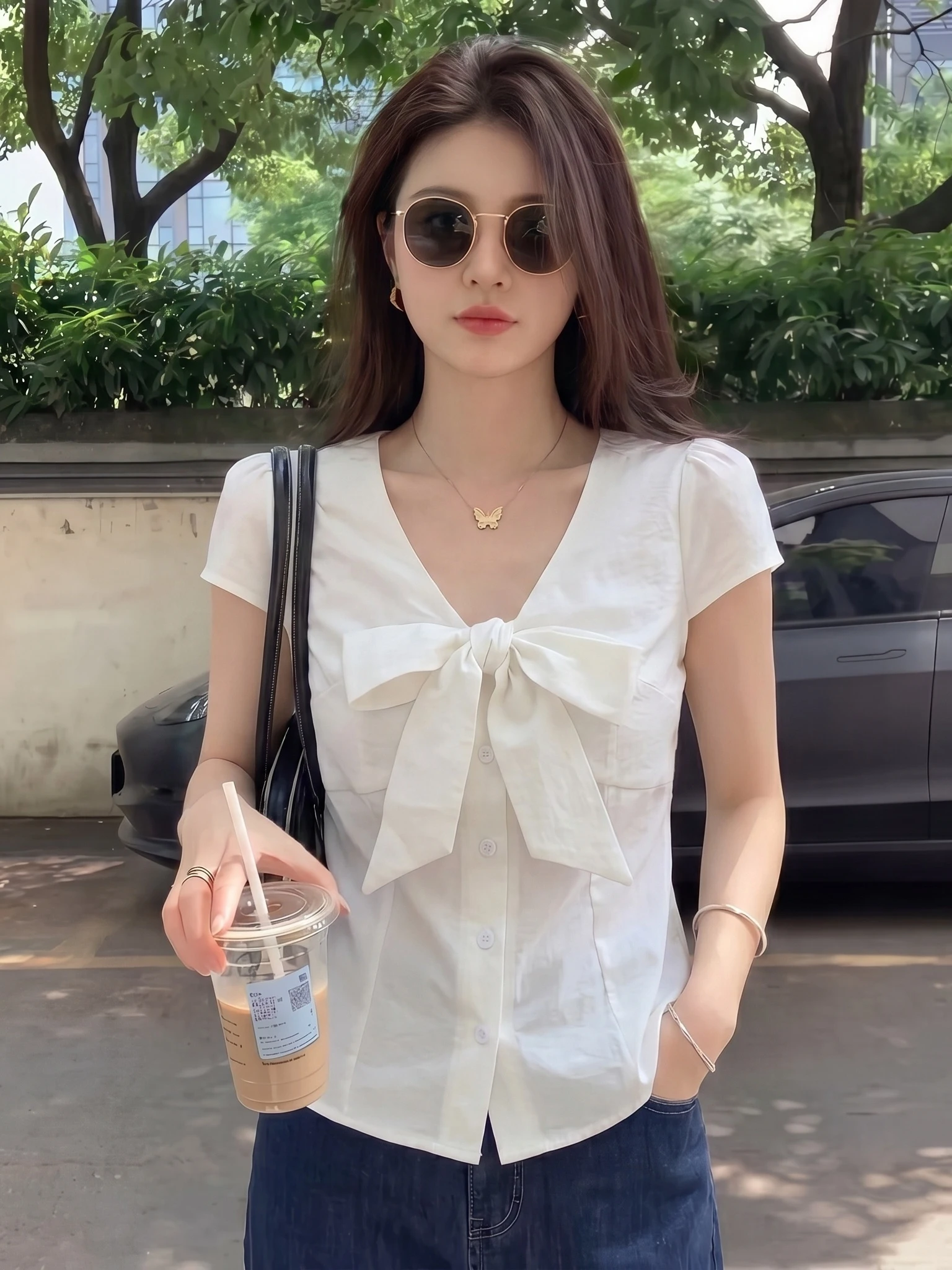 Summer New Style Women's Short Sleeve V-neck Knot White Shirt Sweet Spicy Small Top Loose Fit Commute Fashion
Summer New Style Women's Short Sleeve V-neck Knot White Shirt Sweet Spicy Small Top Loose Fit Commute Fashion