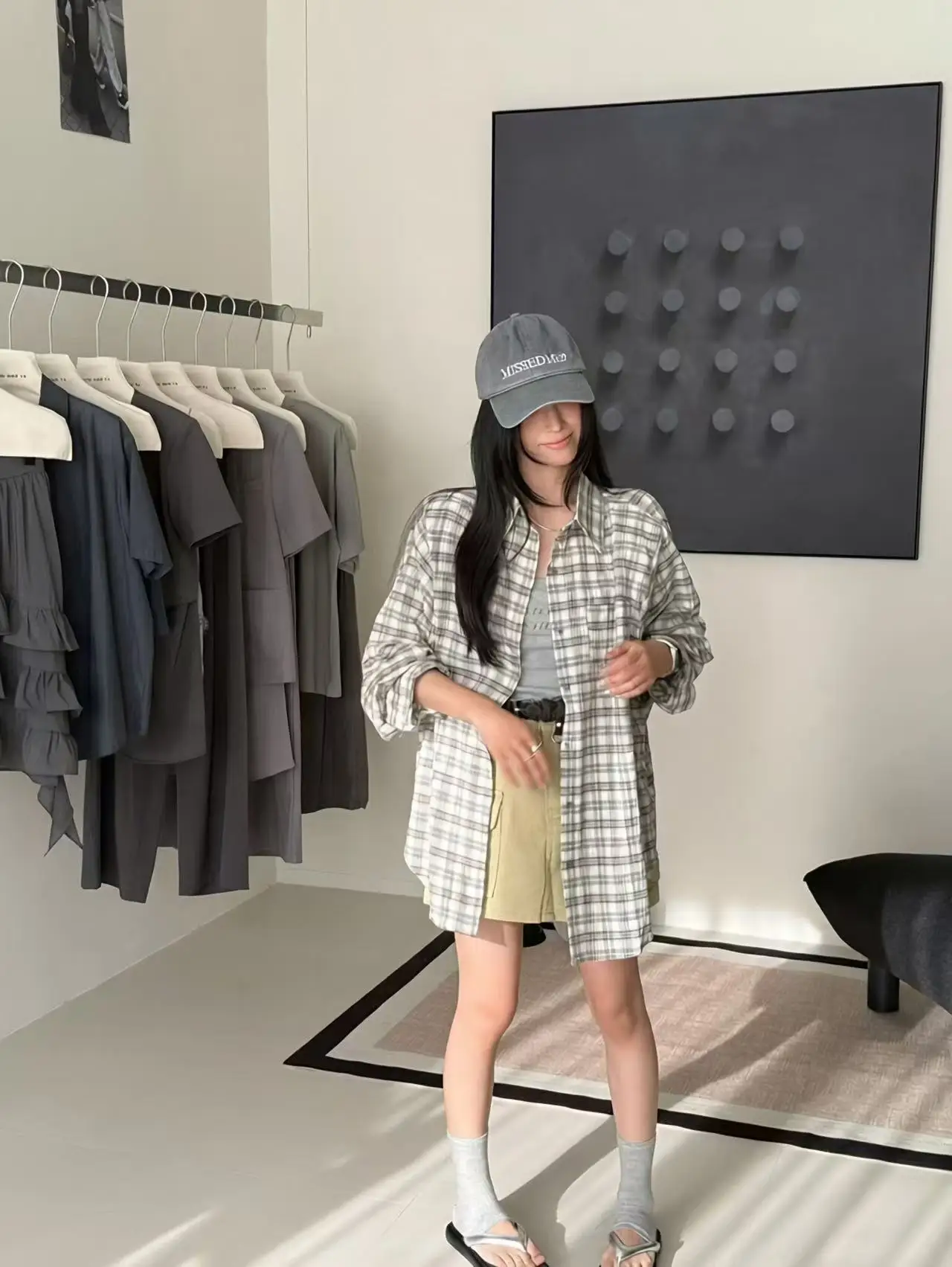 Cxy Casual Outfit Letter Strap Plaid Sun Protection Shirt Workwear Shorts Women's Set Loose Fit Long Sleeve Mid-Length Shirt
Cxy Casual Outfit Letter Strap Plaid Sun Protection Shirt Workwear Shorts Women's Set Loose Fit Long Sleeve Mid-Length Shirt