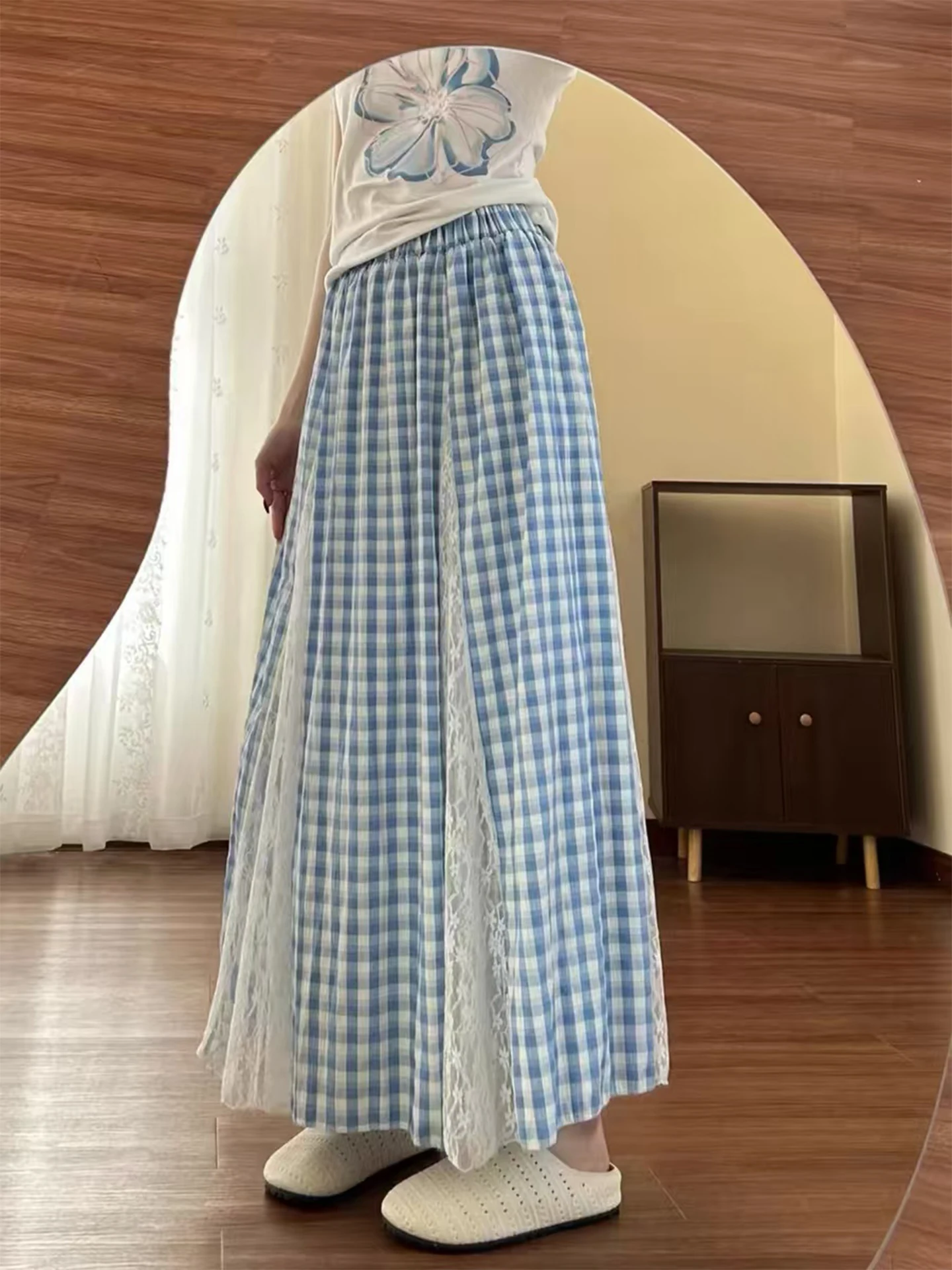 Korean Style High Waist A-Line Midi Skirt with Lace Patchwork Plaid Design plus Size Women's Summer Fashion Skirts
Korean Style High Waist A-Line Midi Skirt with Lace Patchwork Plaid Design plus Size Women's Summer Fashion Skirts