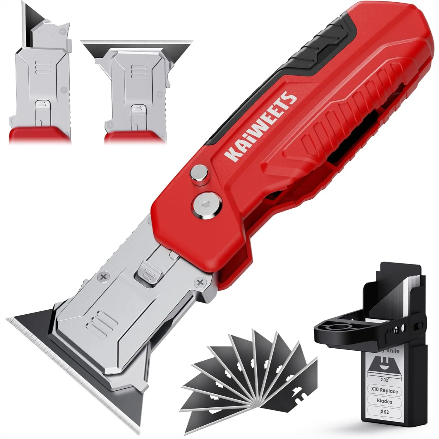 Utility Knife Scraper 2-in-1 Folding Box Cutter with Blade Storage, Heavy Duty Zinc Alloy Body, Retractable Design, 12pcs SK2
Utility Knife Scraper 2-in-1 Folding Box Cutter with Blade Storage, Heavy Duty Zinc Alloy Body, Retractable Design, 12pcs SK2
