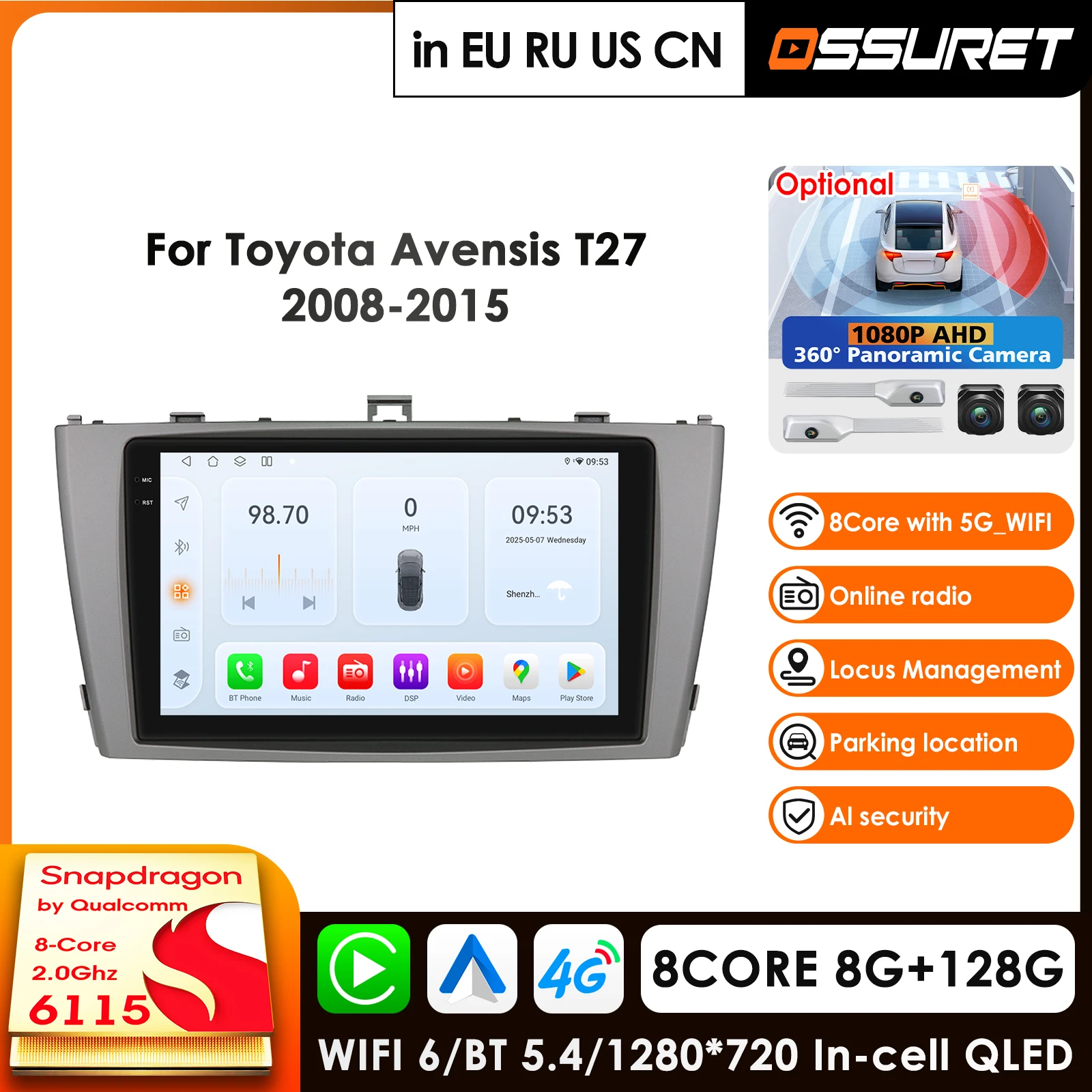 Carplay Android Auto 2Din Car Radio GPS for Toyota Avensis T27 2008 - 2015 Multimedia Video Player Navigation 9'' Autoradio DSP
Carplay Android Auto 2Din Car Radio GPS for Toyota Avensis T27 2008 - 2015 Multimedia Video Player Navigation 9'' Autoradio DSP