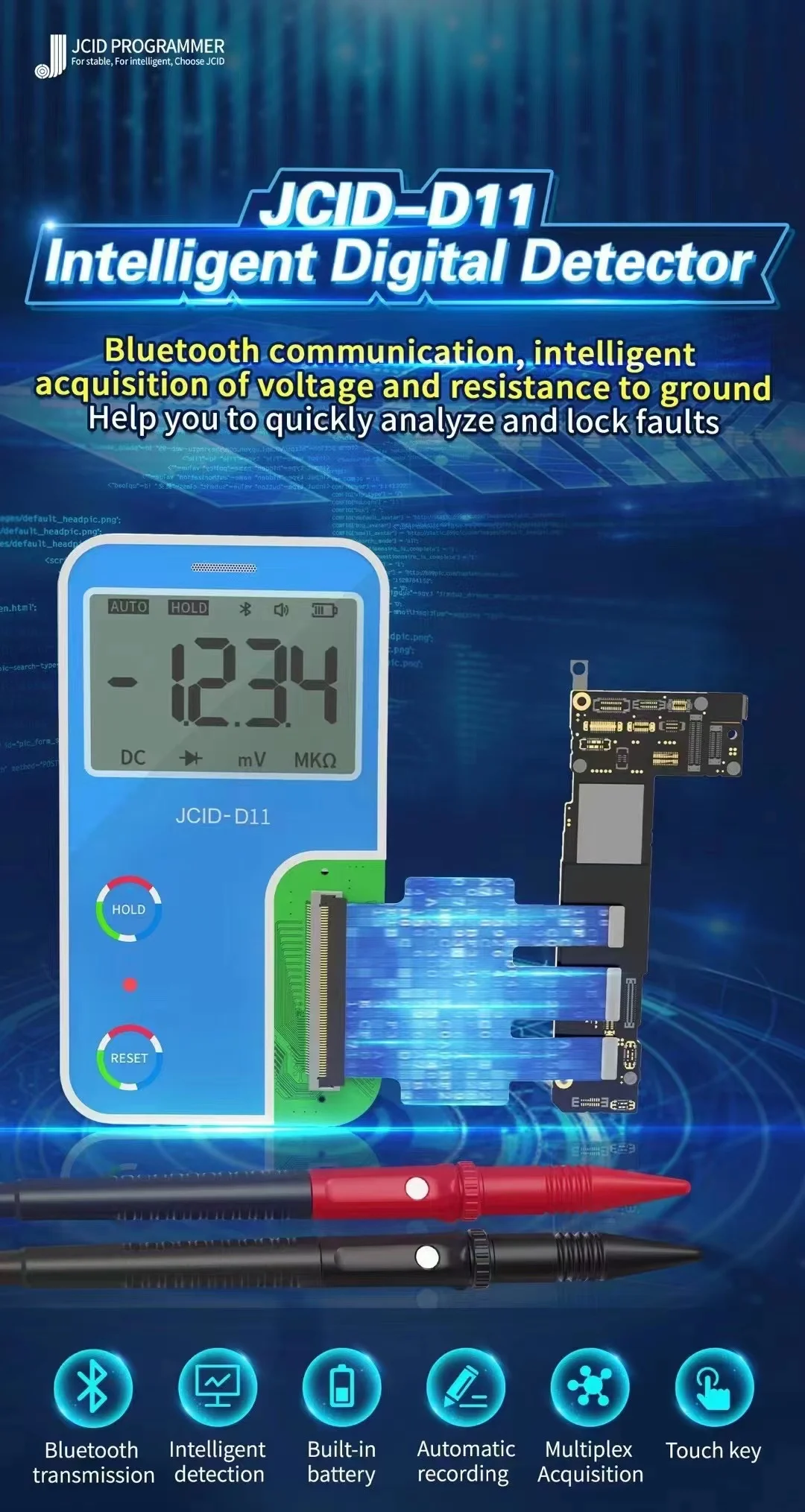 JCID-D11 Intelligent Digital Detector/ Intelligent Detection Faster Maintenance Drawings PCB Board Data Short Circuit Measuring
JCID-D11 Intelligent Digital Detector/ Intelligent Detection Faster Maintenance Drawings PCB Board Data Short Circuit Measuring