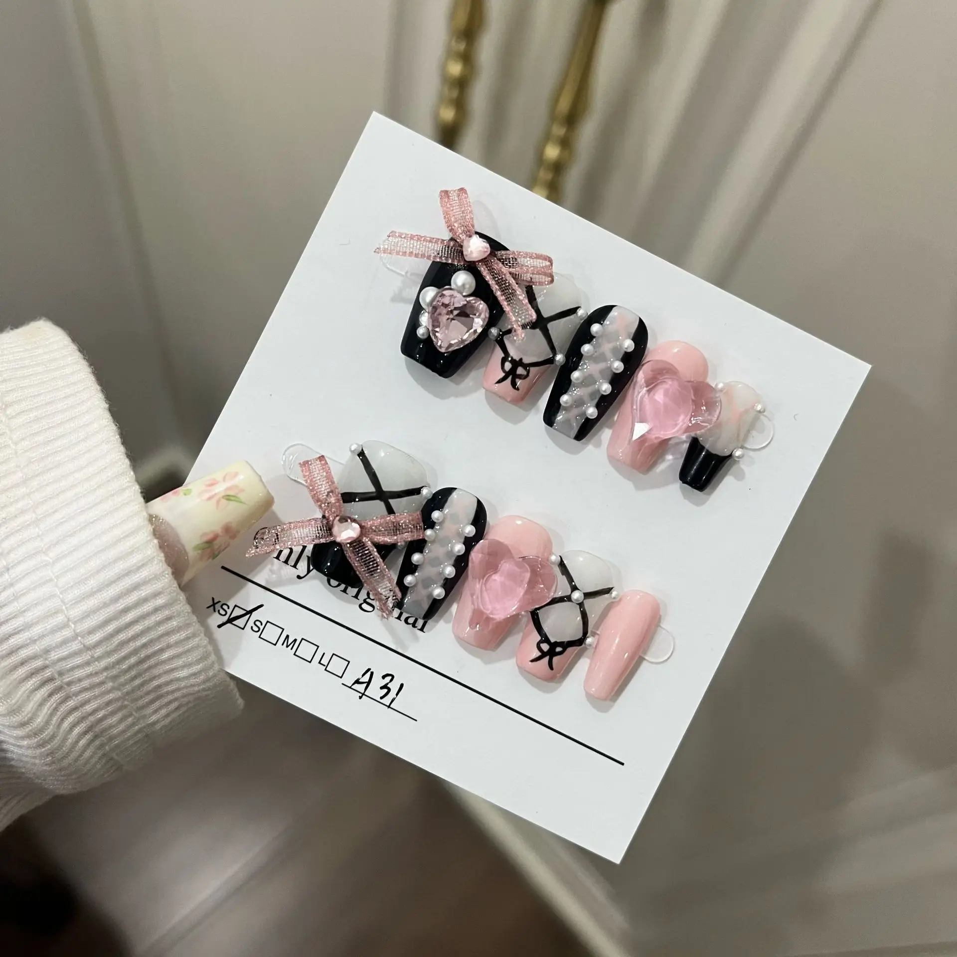 10PCS Handmade Stockings Lace Nails Spicy Girls Y2k Style Press on Nails Bow Knot Design Coffin Advanced 3D Diamond False Nails
10PCS Handmade Stockings Lace Nails Spicy Girls Y2k Style Press on Nails Bow Knot Design Coffin Advanced 3D Diamond False Nails